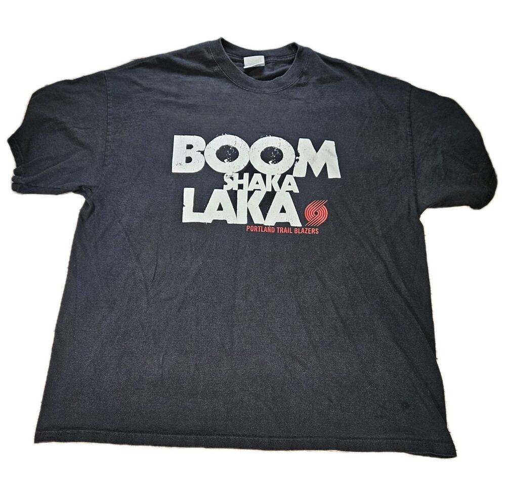 Vintage Portland Trail Blazers Shirt BOOM SHAKA LAKA Black Tshirt Size 2XL